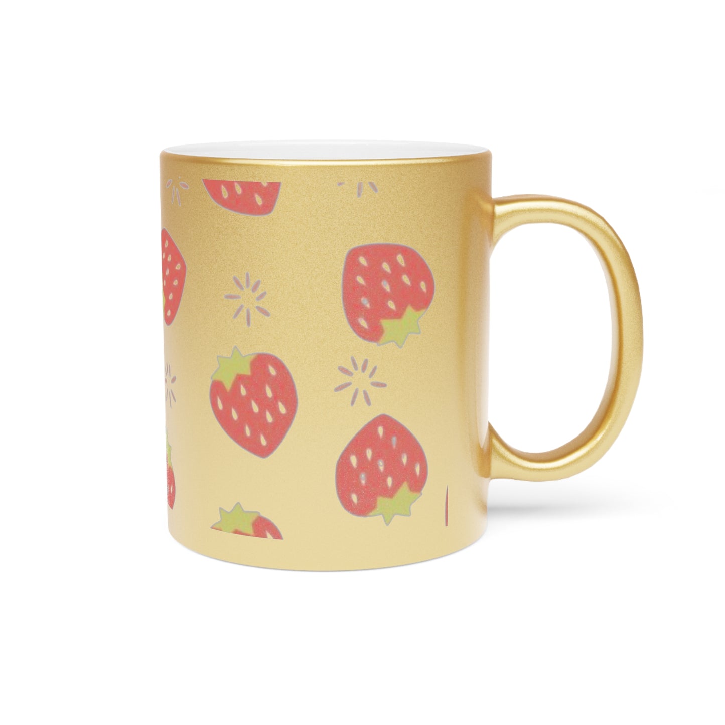 Strawberry-Themed Metallic Mug (Silver/Gold)