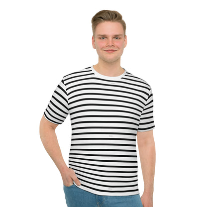 Men's T-shirt Black and White Line Pattern Soft Shirt