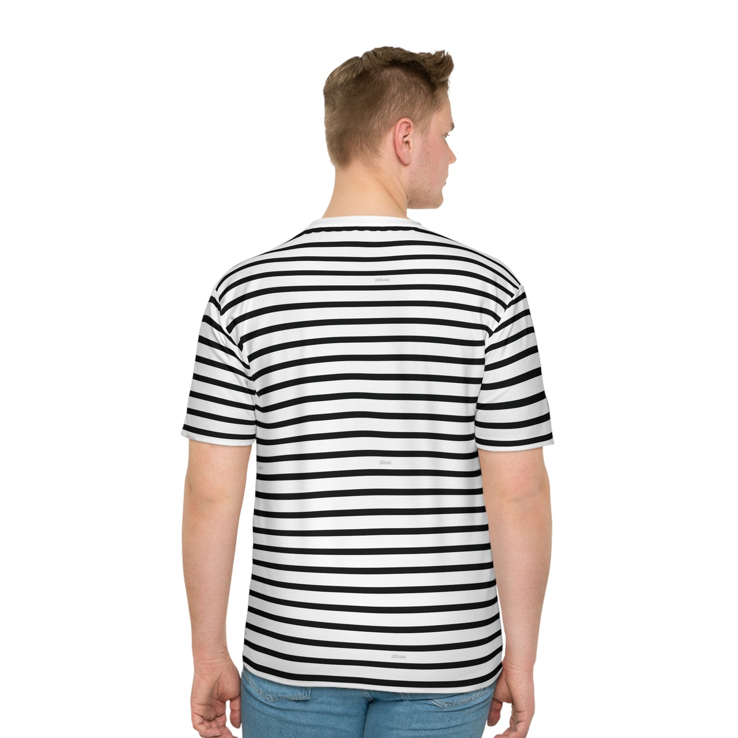 Men's T-shirt Black and White Line Pattern Soft Shirt