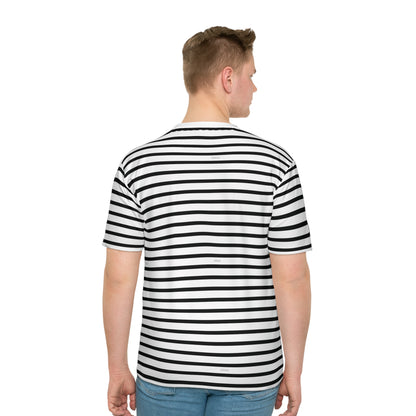 Men's T-shirt Black and White Line Pattern Soft Shirt