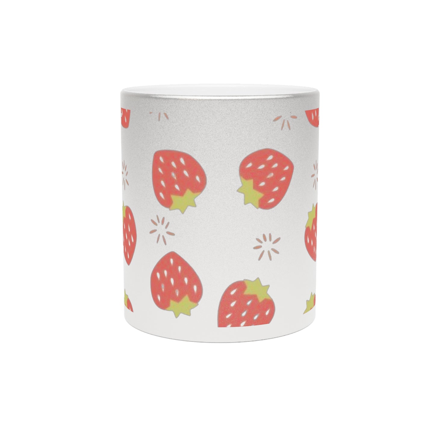 Strawberry-Themed Metallic Mug (Silver/Gold)