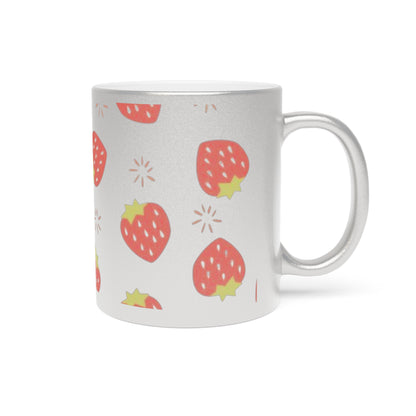 Strawberry-Themed Metallic Mug (Silver/Gold)