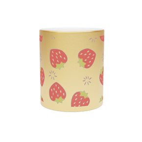 Strawberry-Themed Metallic Mug (Silver/Gold)