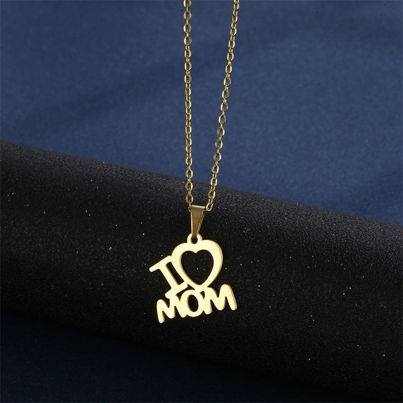 Mother's Day Jewelry Stainless Steel I Love Mom Necklace Earrings