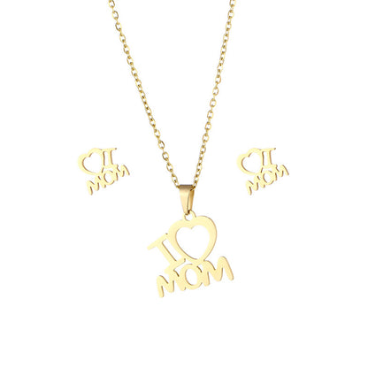 Mother's Day Jewelry Stainless Steel I Love Mom Necklace Earrings