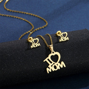 Mother's Day Jewelry Stainless Steel I Love Mom Necklace Earrings
