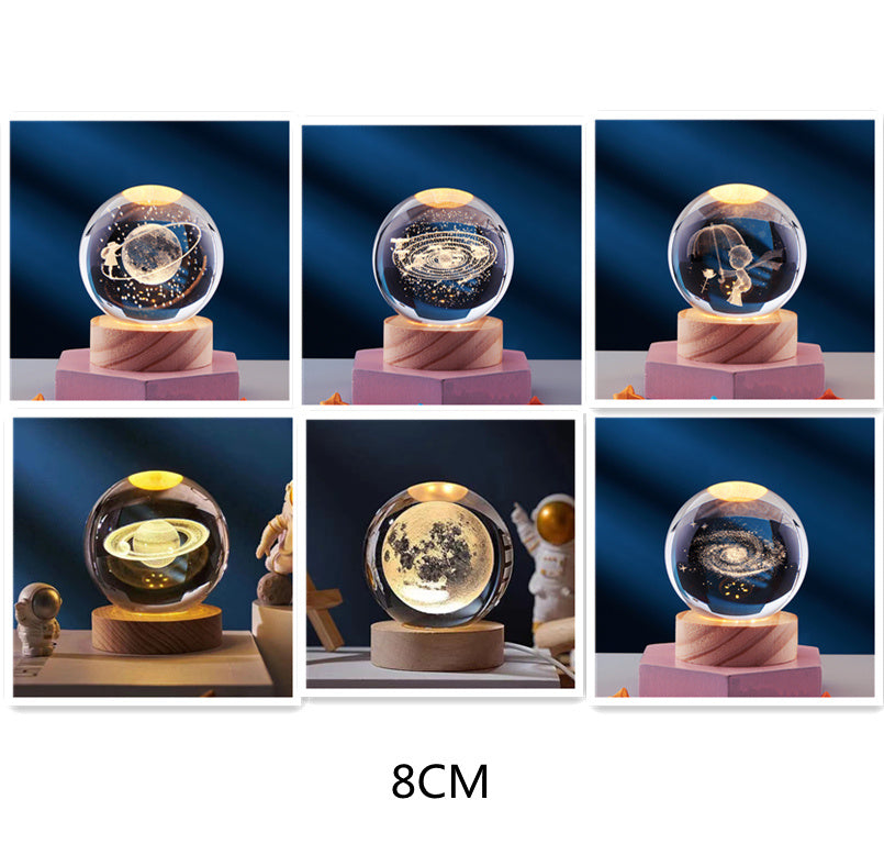 3D Solar System Crystal Ball with Glow-in-the-Dark